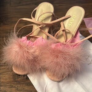 RAYE  Fara Pink Heels with Fluffy Fur Decoration